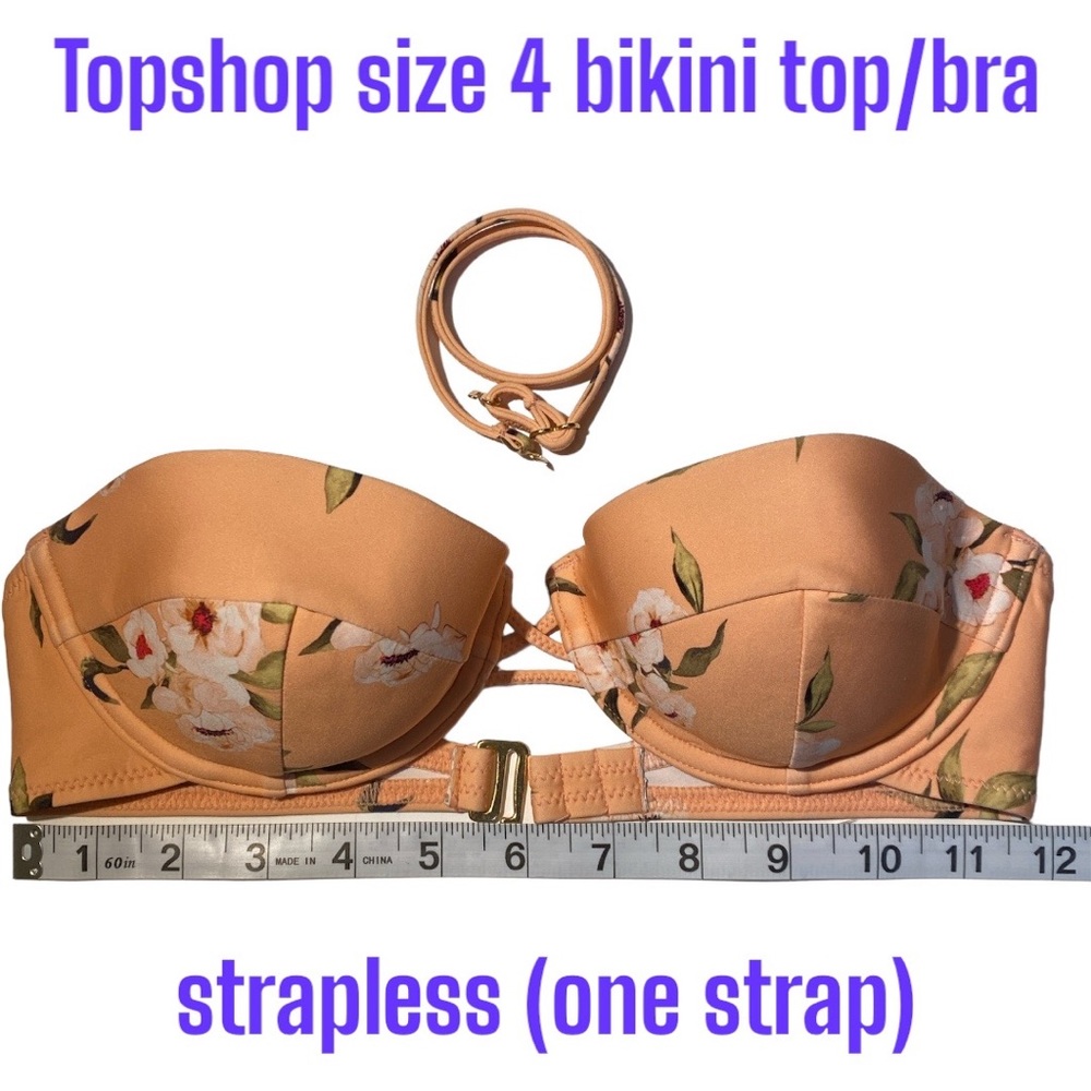 3/$30* Topshop Bikini size 4 (Top Only) Strapless Pink/Peach Floral Adj 12/24 in